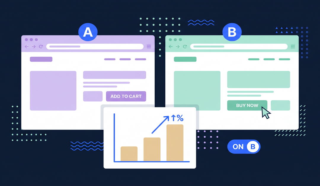 Flat vector illustration of Shopify A/B testing concepts with browser windows and charts